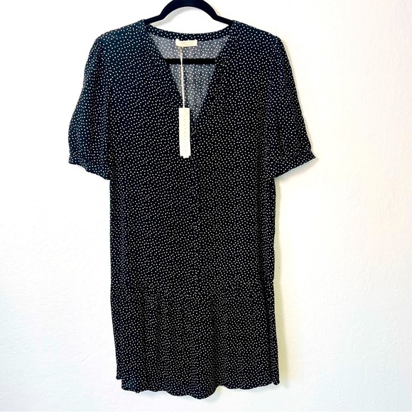 Love Stitich NWT Black Polkadot Drop Waist Shirt Dress Mini - Picture 1 of 10